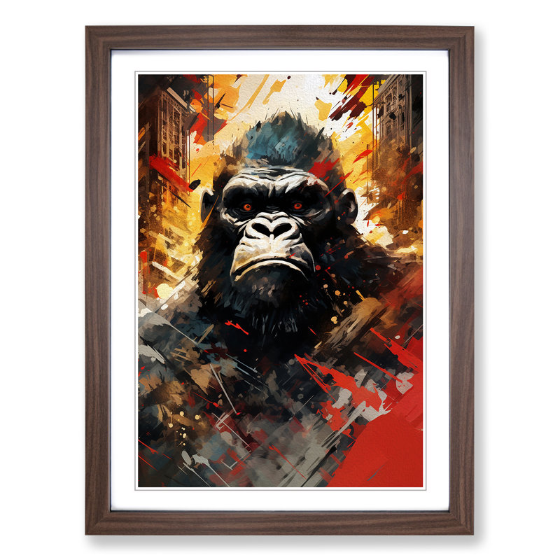 XYZ-FRM-V1223-3933 King Kong Dadaism - Single Picture Frame Print on Wood, 34cm H x 25cm W x 2cm D, Walnut Framed