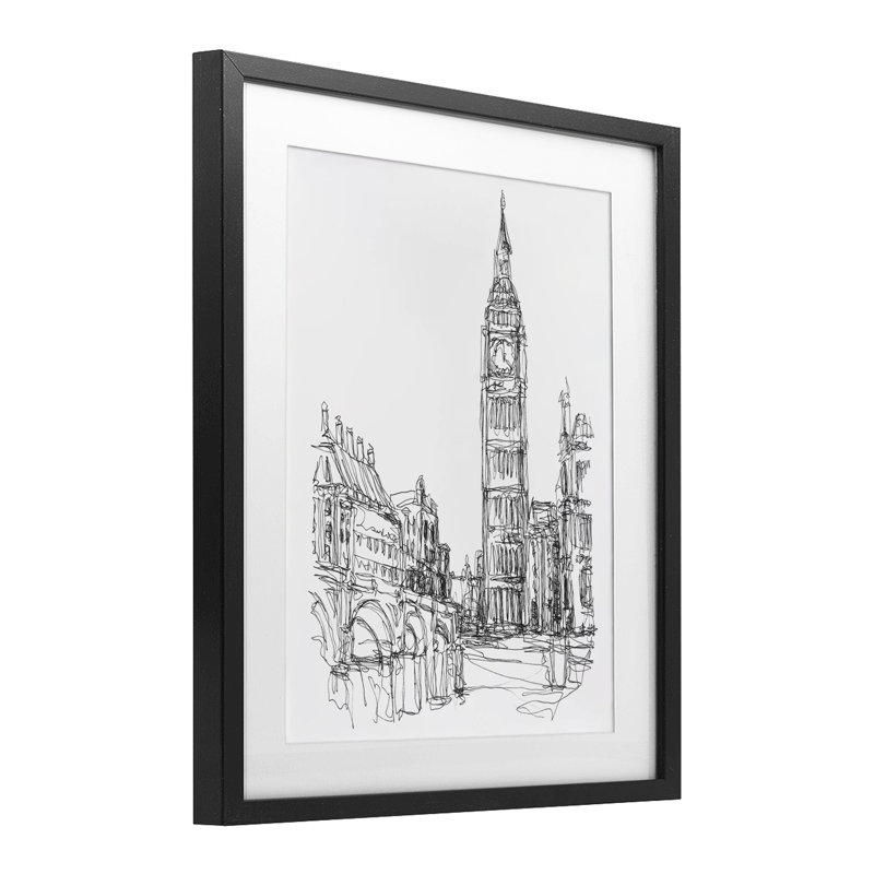 Croquis de paysage urbain parisien, reproduction sous verre, conception par Ethan Harper, Cadre noir minuit