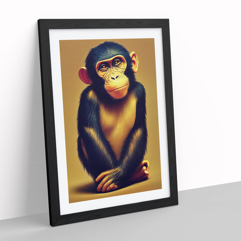 Young Monkey No.2 - Single Picture Frame Painting, Black, 64cm H x 46cm W x 2cm D