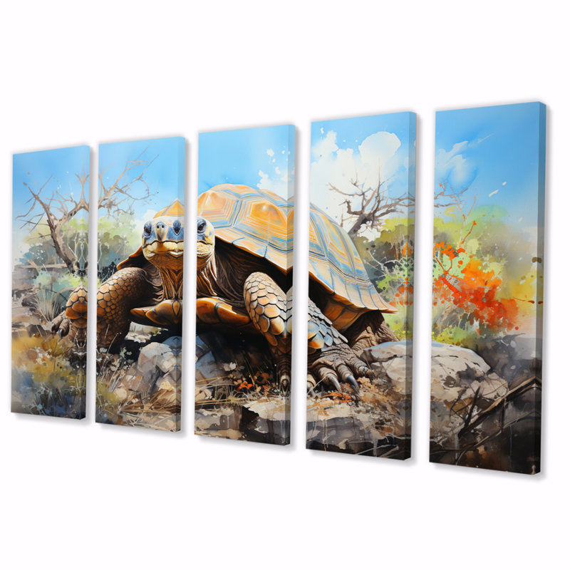 Turtle On Land I - Animals Wall Decor - 5 Equal Panels