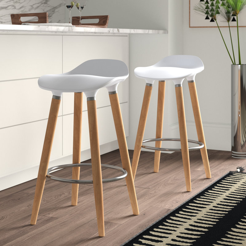 Counter Stool, White, Light Brown