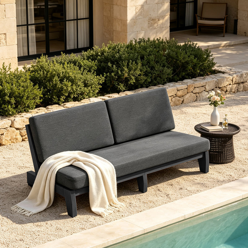 Patio Outdoor Sofa with Cushions, Dark Gray, Black