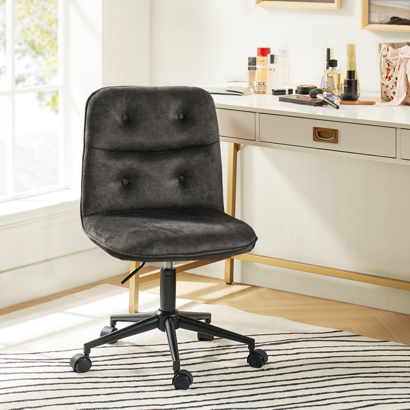 Chaise de travail pivotante rembourrée sans dossier Samar, Gris anthracite