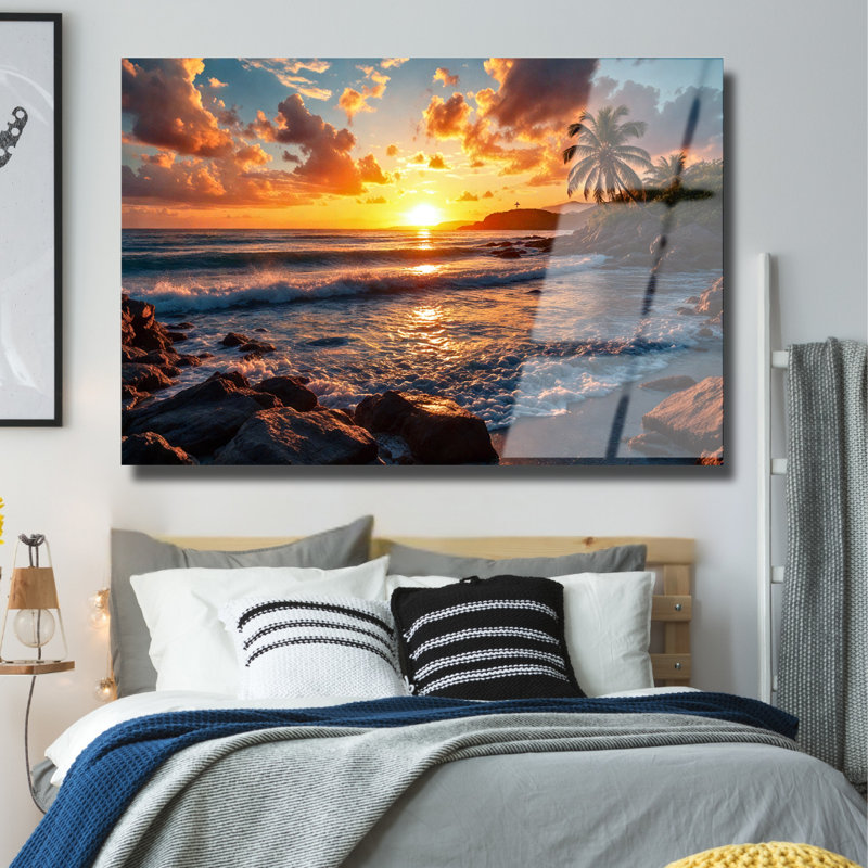 Art mural en verre trempé Beach Sunset, 16" H x 20" W