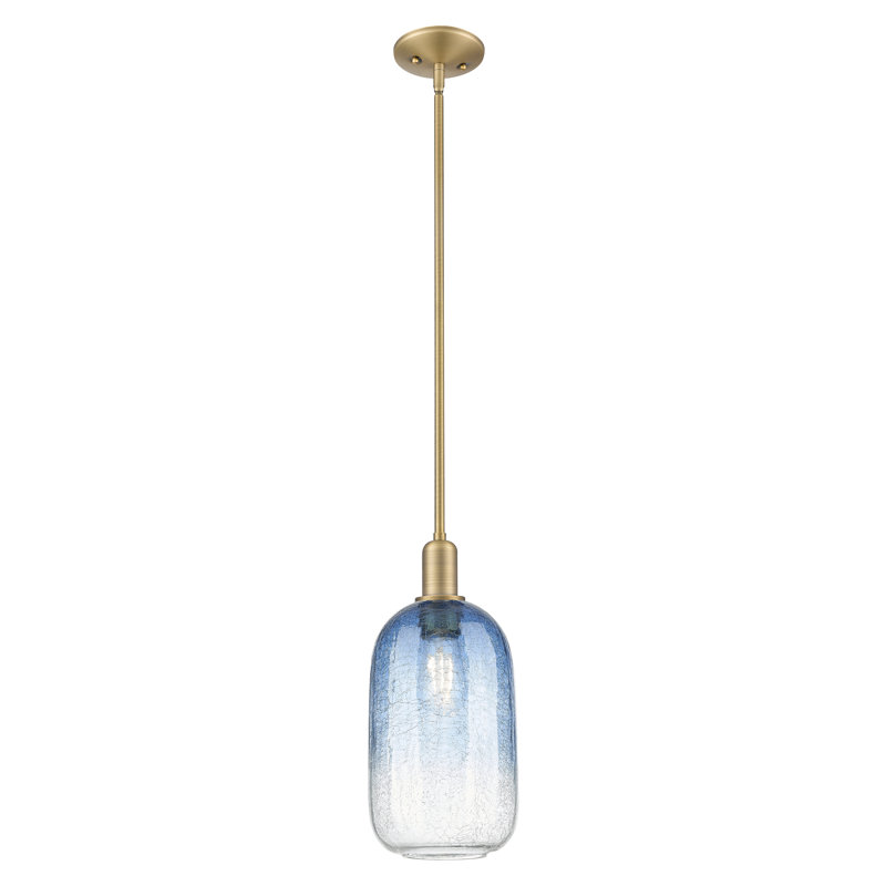 Downtown Urban - Cloche Brookhaven - Mini-luminaire suspendu avec tige 7 po 1 lumière - Abat-jour, Bleu saphir, Laiton brossé
