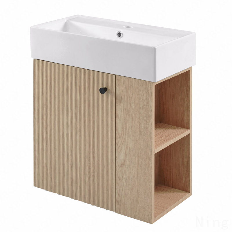 Meuble-lavabo flottant moderne 21,6 po avec lavabo en céramique, Brun