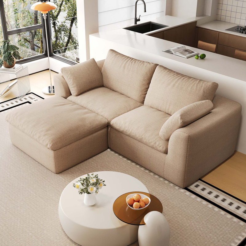 Canapé en nuage en L 78,8 po à 3 places en forme de L avec méridienne simple, canapé modulaire compressé modulaire, housses de salon amovibles