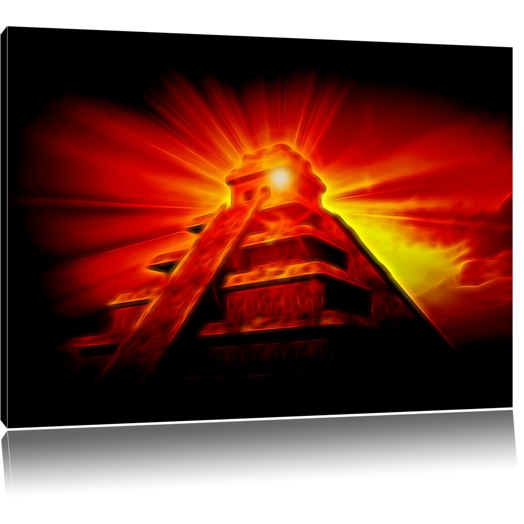 Leinwandbild Maya Pyramide mit Sonnenuntergang in Rot