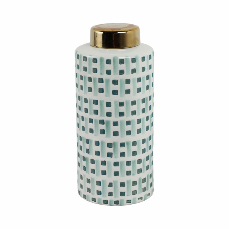 Pot en céramique à motif moderne avec couvercle doré, H 13 po x l 6 po x P 6 po
