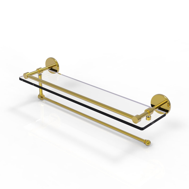 Dalston Bracket Shelf with Towel Bar, Polished Brass, 5'' H x 22'' W x 5'' D