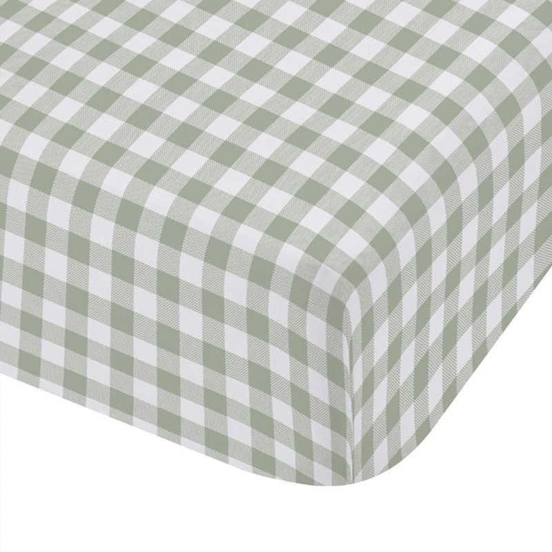 Bamford Gingham Check Fitted Sheet, Double, Green