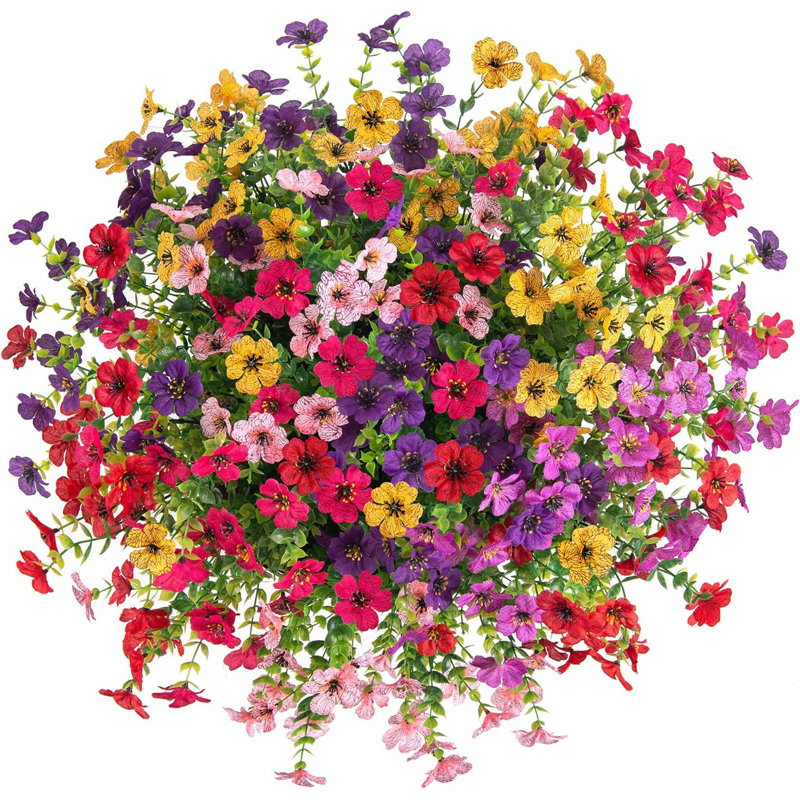 Artificial Faux Hanging Plants Flowers Basket for Summer Outdoor Outside Decoration, Multicolor