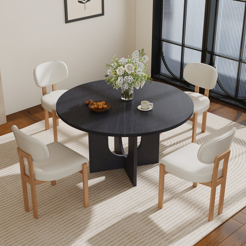 Ensemble de salle à manger Farmhouse, Une table et quatre chaises, Noir, Beige