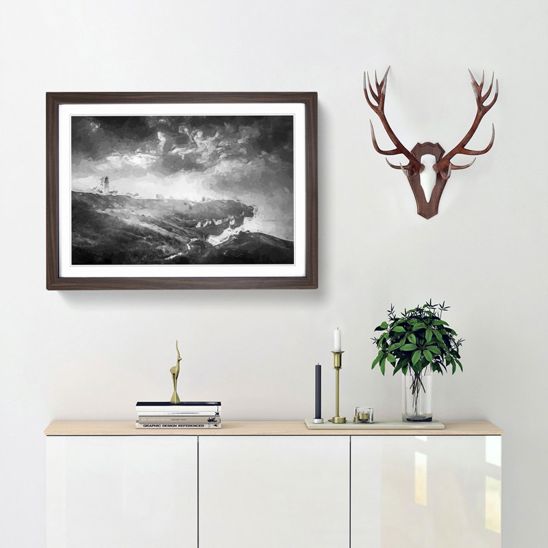 Moody Lighthouse and Seascape - Picture Frame Graphic Art Print, Walnut Framed, 36cm H x 48cm W x 2cm D