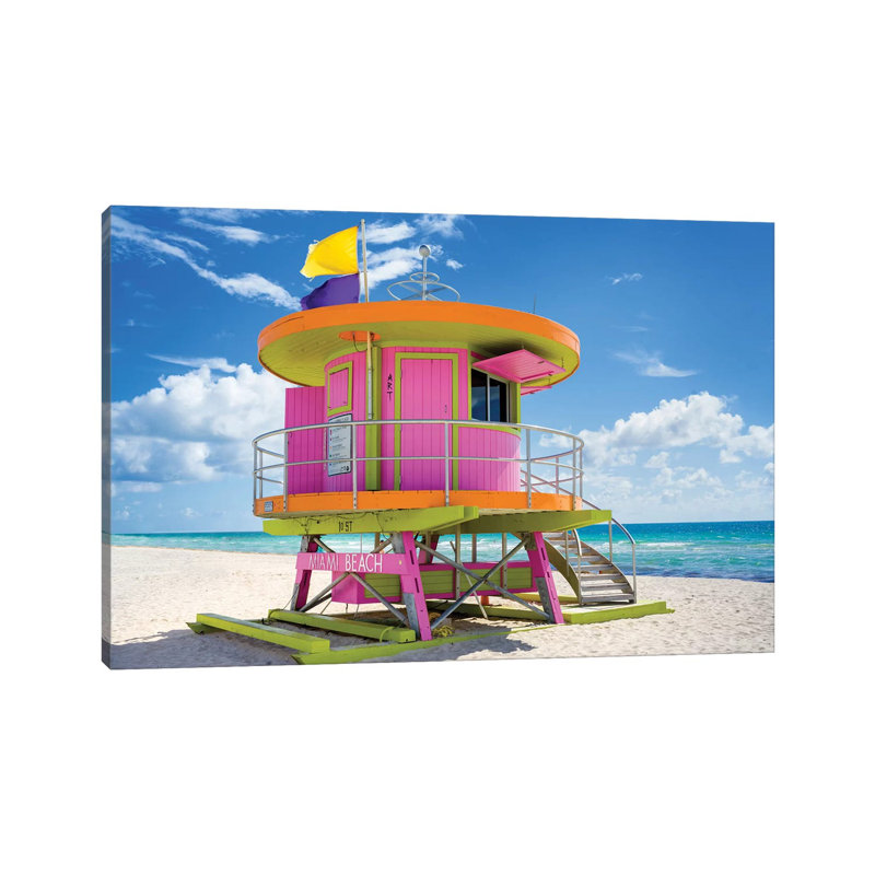 «Ocean Drive Lifeguard House South Beach VII» par Susanne Kremer - photographie sur toile tendue