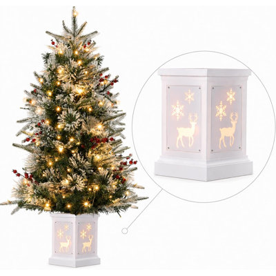 Sapin de Noël artificiel pré-illuminé de 90 cm avec 78 lumières DEL, base en forme de flocon de neige, fonctionne sur piles avec minuterie, montage facile. Décoration de Noël hivernale.