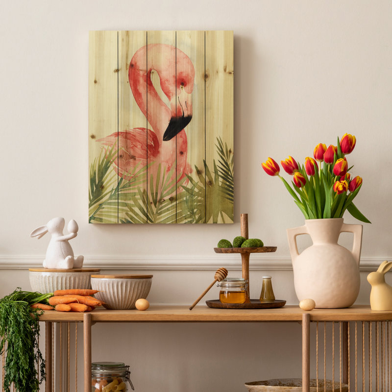 Composition aquarelle flamant rose-impression d’art graphique sur bois 2 pièces