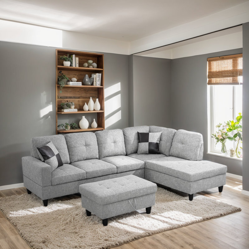 Canapé modulaire avec repose-pieds 103,5 po Tatiauna, Accoudoir à droite (vu de face), Lin gris