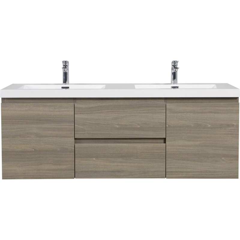 Meuble-lavabo flottant 60 po avec lavabo, Gris