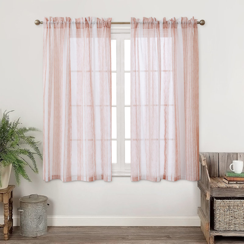 Paire de rideaux transparents avec passe-tringle Farmhouse, L 52 po x H 63 po, Rose