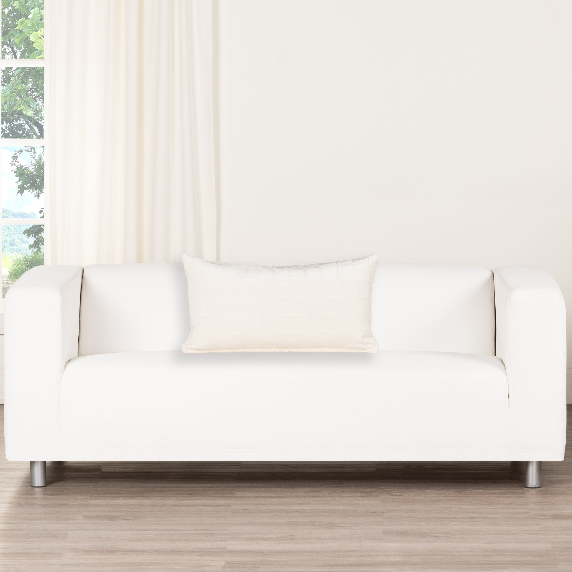 Otterville Velvet Grid Lumbar Pillow, Ivory Geometric, 14"H x 26"W, Feather