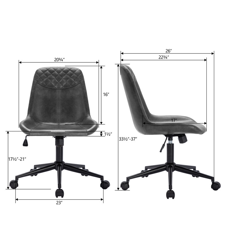 Mariello 23" Wide Adjustable Height Leather Swicel Office Chair With Quilted Backrest, Black, Gray