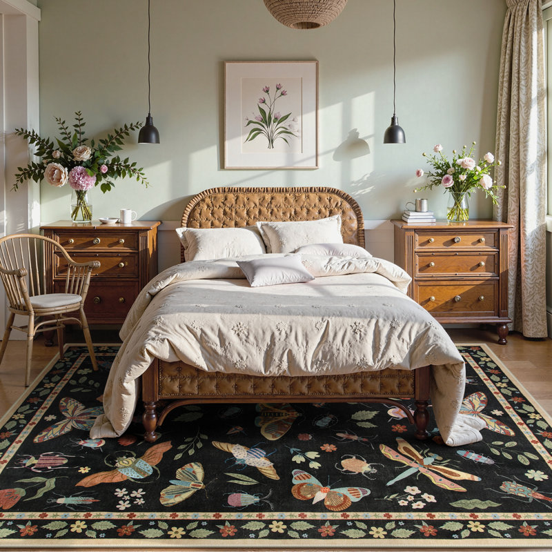 Insect Print Washable Rugs for Living Room Ultra-Thin Non-Slip Modern Bedroom Large Carpet, Rectangle 6' x 9'