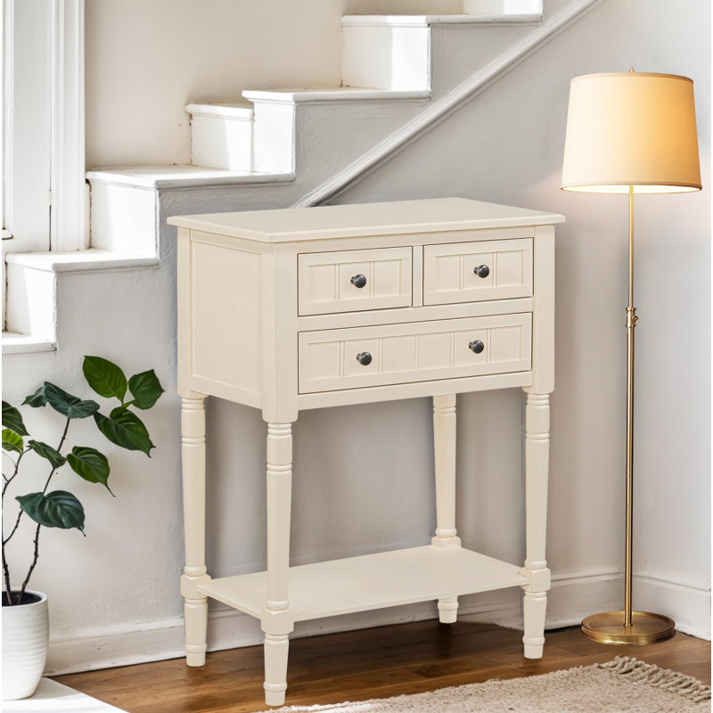 Console Table With 3 Drawers And Bottom Shelf, Beige