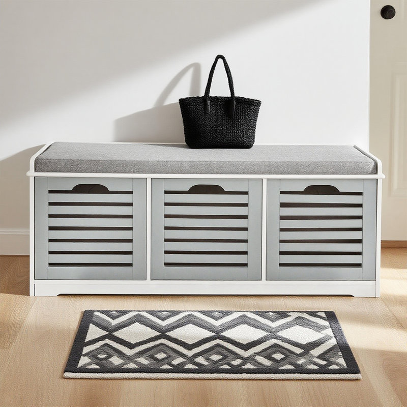 Segars Polyester Upholstered Storage Bench, White/Grey