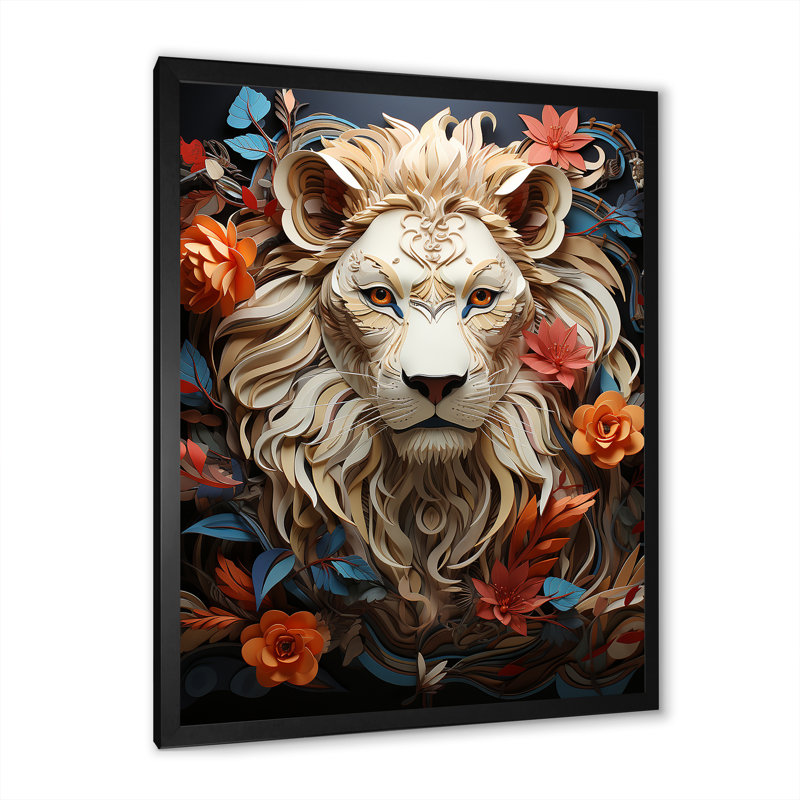 Lions Realm Dominant Blooming Presence - impression, Cadre simple noir, H 32 po x l 24 po x P 1 po