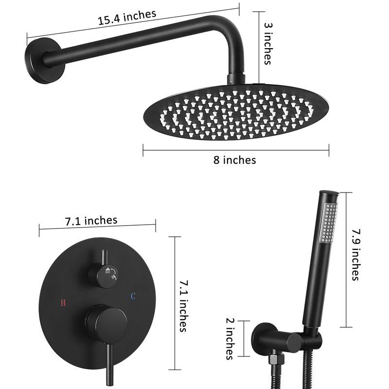 Modern Round Shower System, Rain Shower Head with Handheld Spray, Shower Faucet Set, Matte Black