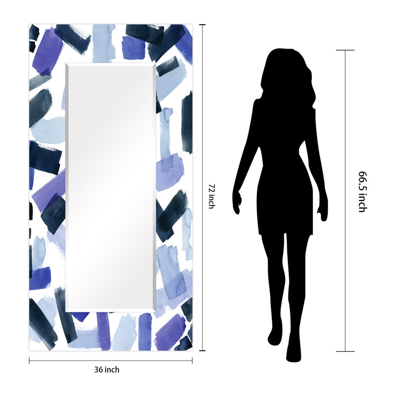 «Cerulean Strokes», miroir rectangulaire biseauté sur verre trempé flottant imprimé inversé, 72 po x 36 po