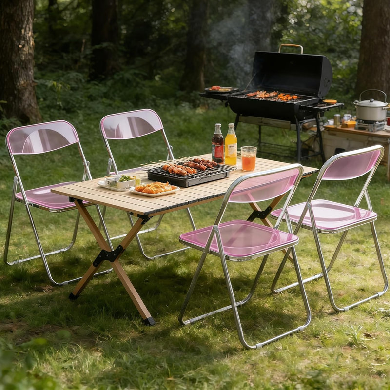 Ensemble de 4 chaises pliantes en acrylique rose, peu encombrantes, idéales pour la maison, le bureau, les fêtes et un usage quotidien.