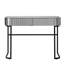 Table de coiffeuse grise à miroir de 39 po avec base en acier inoxydable. Console à 2 tiroirs. Esthétique moderne. Rangement généreux. Utilisation polyvalente dans la chambre à coucher et le bureau. Fabrication. Base facile à assembler, tiroirs -