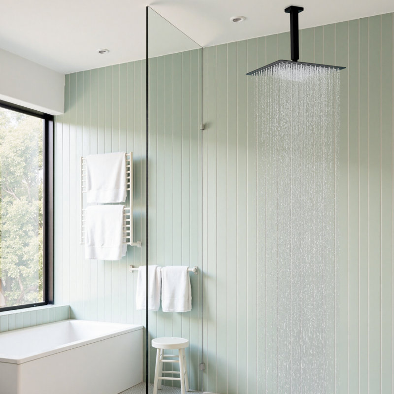 Système de douche à pluie 10 po - Fixation au plafond, pommes de douche à pluie avec douchette, ensemble de garniture de douche thermostatique avec valve brute