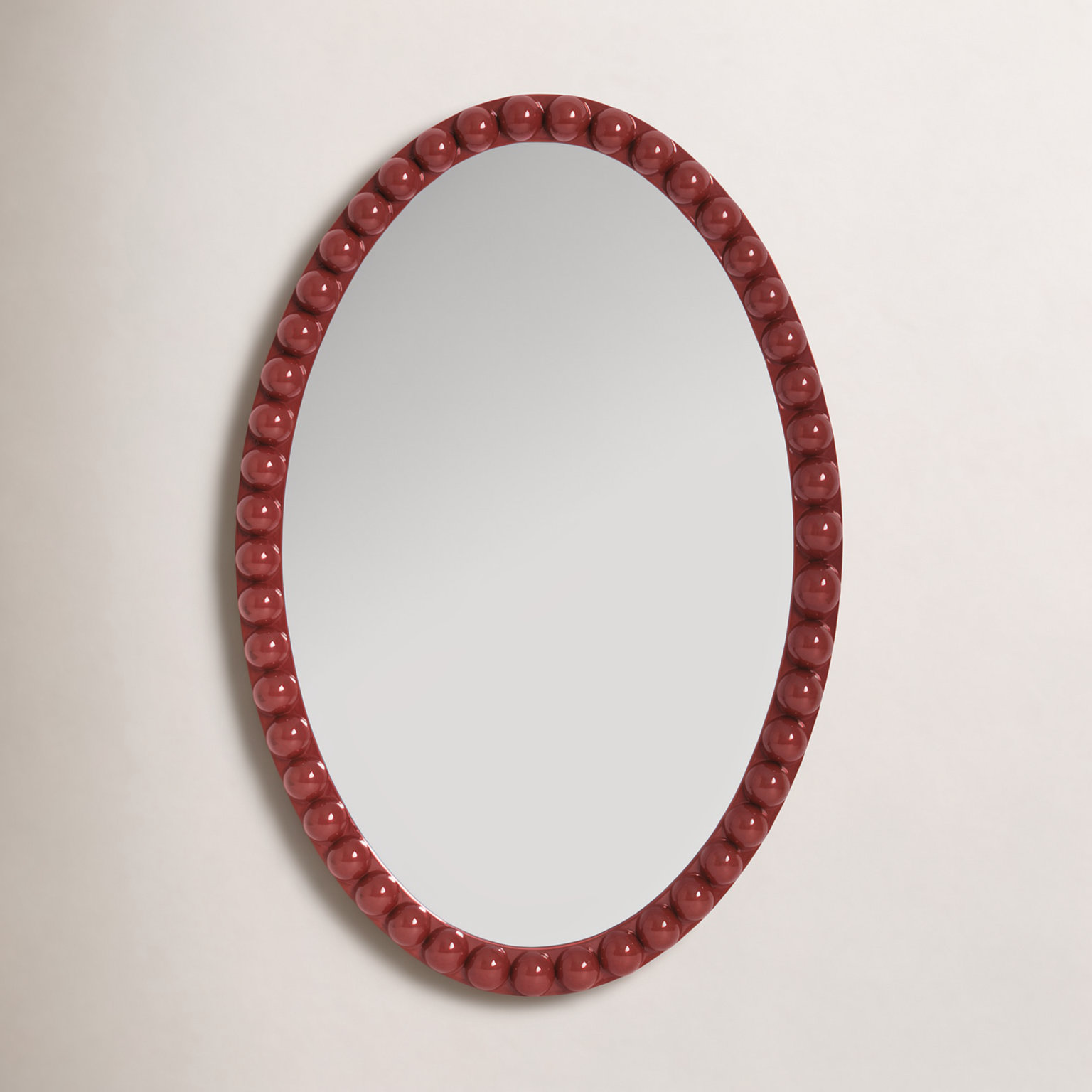 Varsha Oval Glossy Navy Mirror, Red