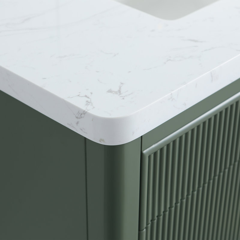 Meuble-lavabo autoportant entièrement assemblé avec plateau en marbre d'ingénierie, Vert, 36