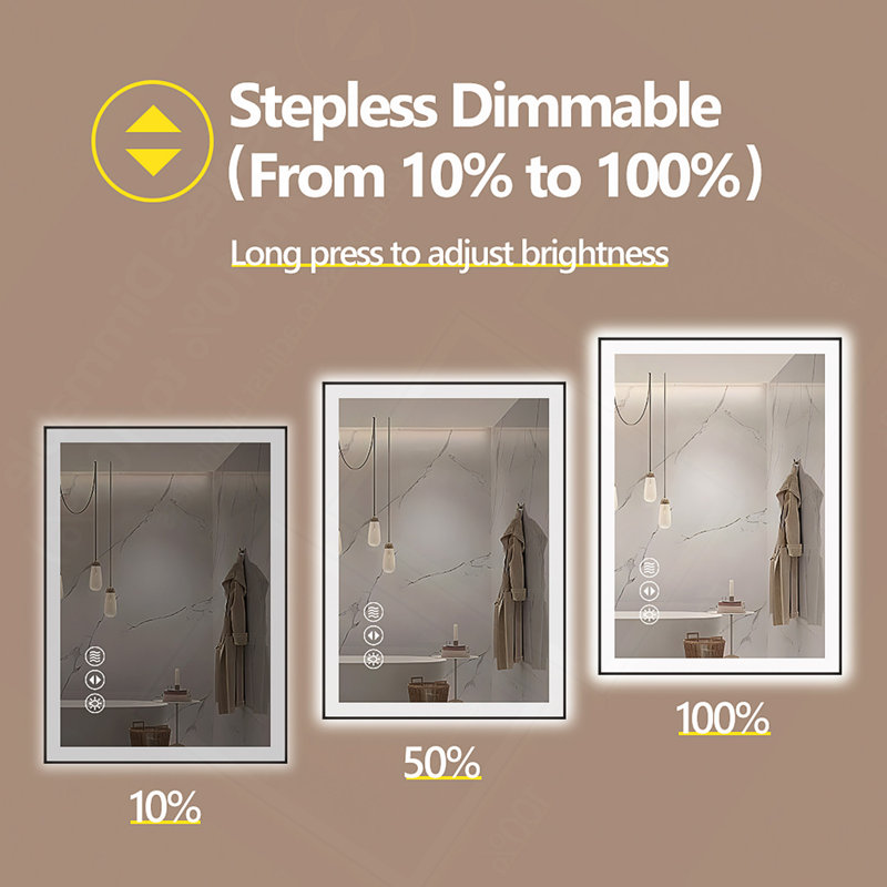 Miroir de salle de bain moderne sans cadre à DEL de 40 po x 30 po