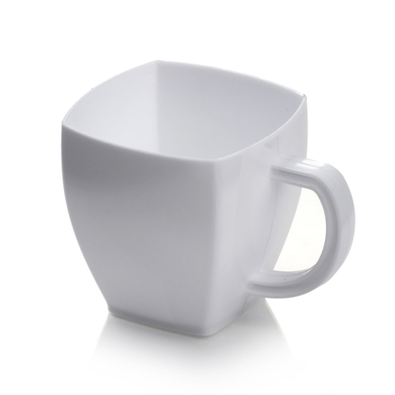 Restaurantware-5 Ounce Square Espresso Cups, 100 Disposable Plastic Coffee Cups - PS Plastic, With Handles, White Dessert Cup, For Catering Events, Parties, Weddings, And Cafes