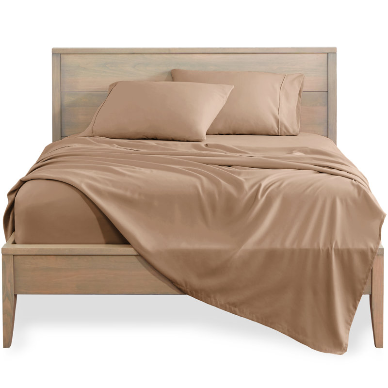Ensemble de draps en microfibre Bare Home, Ensemble de draps pour grand lit divisé + 2 draps, Chameau