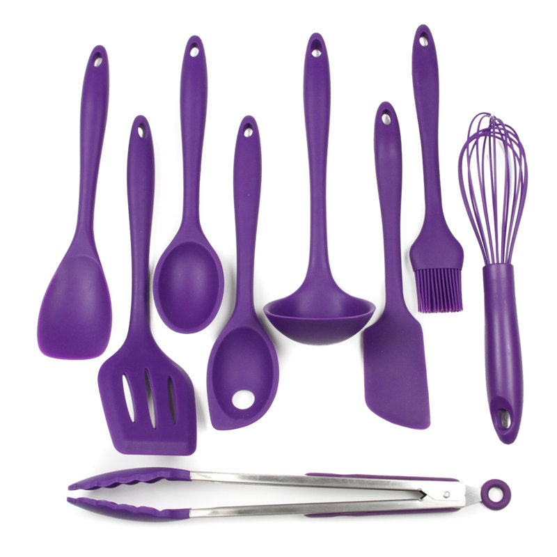 Purple Silicone and Stainless Steel 9-Piece Kitchen Utensil Set