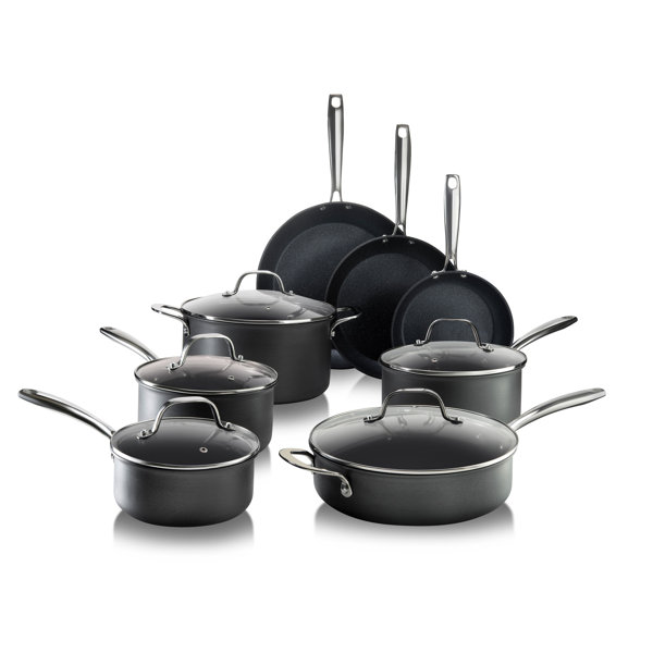 Brooklyn Steel Co 12 Piece Nonstick Cookware Set - Premium Durable Pressed  Non Stick Pots and Pans Kitchen Cooking Set - Apartment Essentials