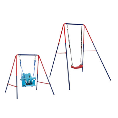 XNS067B Ensemble de balançoire pour bébé 2 en 1 vert et bleu intéressant en plastique 110 lb pour une aire de jeu extérieure pour les enfants de 3 ans et plus