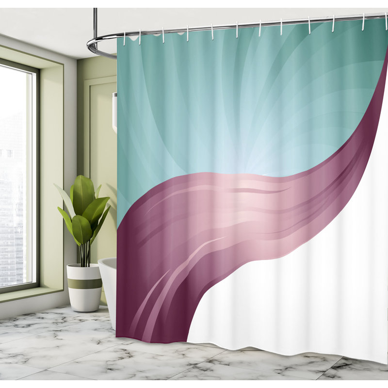 Ensemble de rideau de douche + crochets, H 75 po x l 69 po, Turquoise / blanc