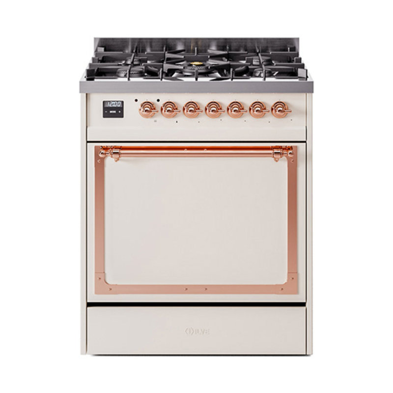ILVE Nostalgie II Noblesse 30 in Dual Fuel Range, Antique White/Copper, Natural Gas