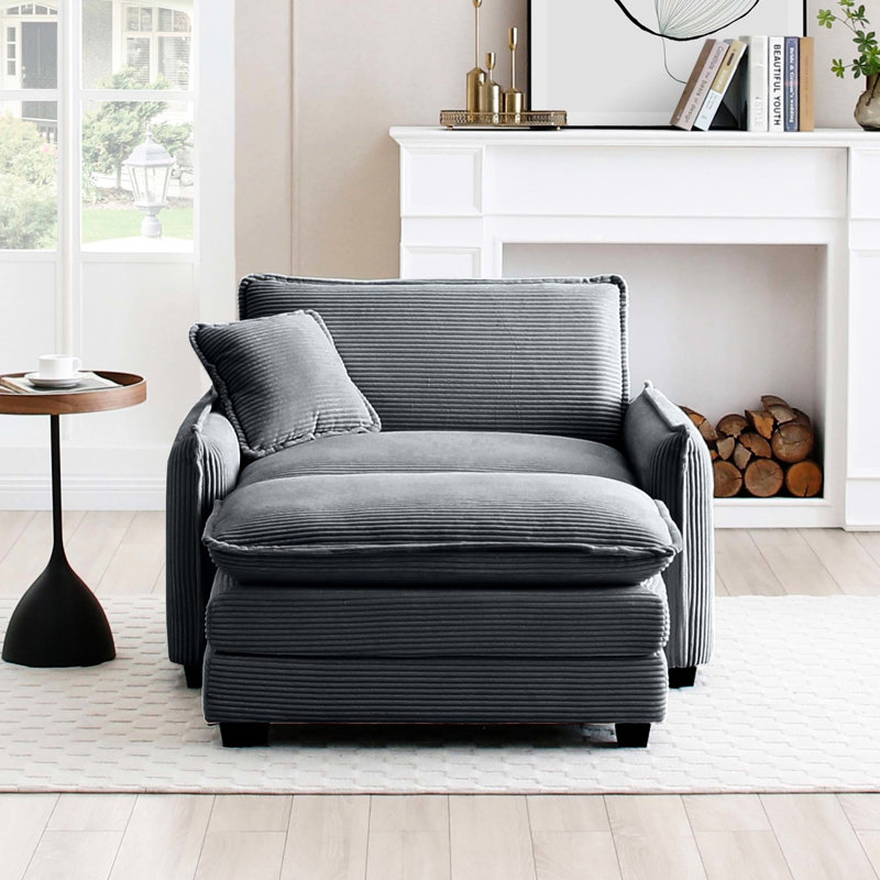 Siège profond simple, repose-pieds, velours côtelé gris, style rétro, tissu de haute qualité, design ergonomique, confort nuage, coussin décoratif doux, combinaisons flexibles, velours côtelé facile à assembler