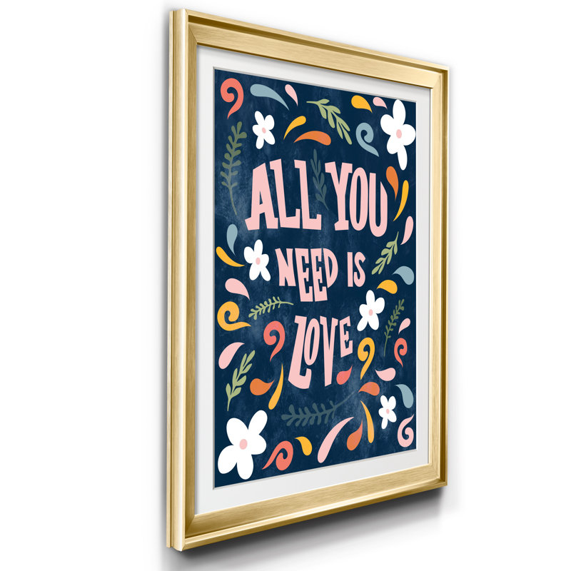 Tout ce dont vous avez besoin, c'est d'amour - Tableau encadré sous verre acrylique, grand format, idéal pour le salon, Doré