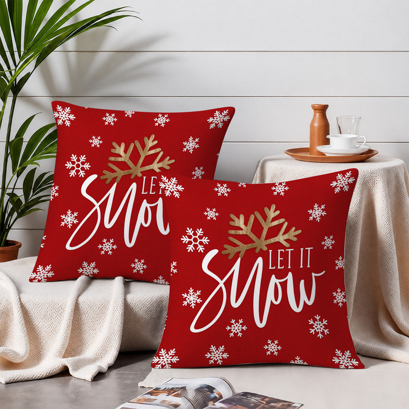 Polyester Pillowcase, Texte de flocon de neige rouge et blanc