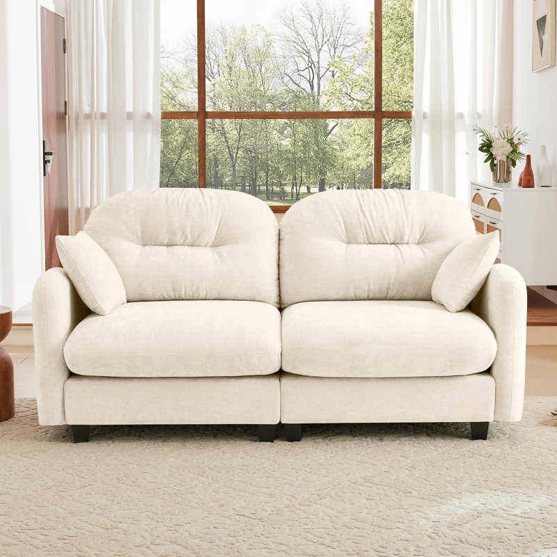 Loveseat Sectional Couches Chenille Fabric Sofa,Tufted Cushion, Beige, 36.6" H x 74" W x 34.2" D, 2