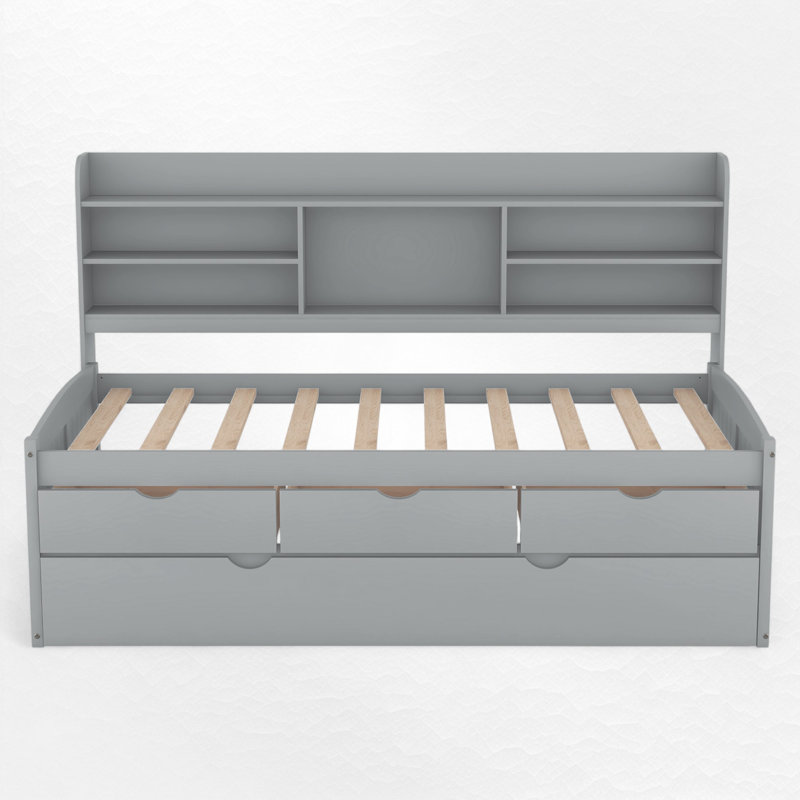 Storage Bed With Trundle, Light Gray, Twin